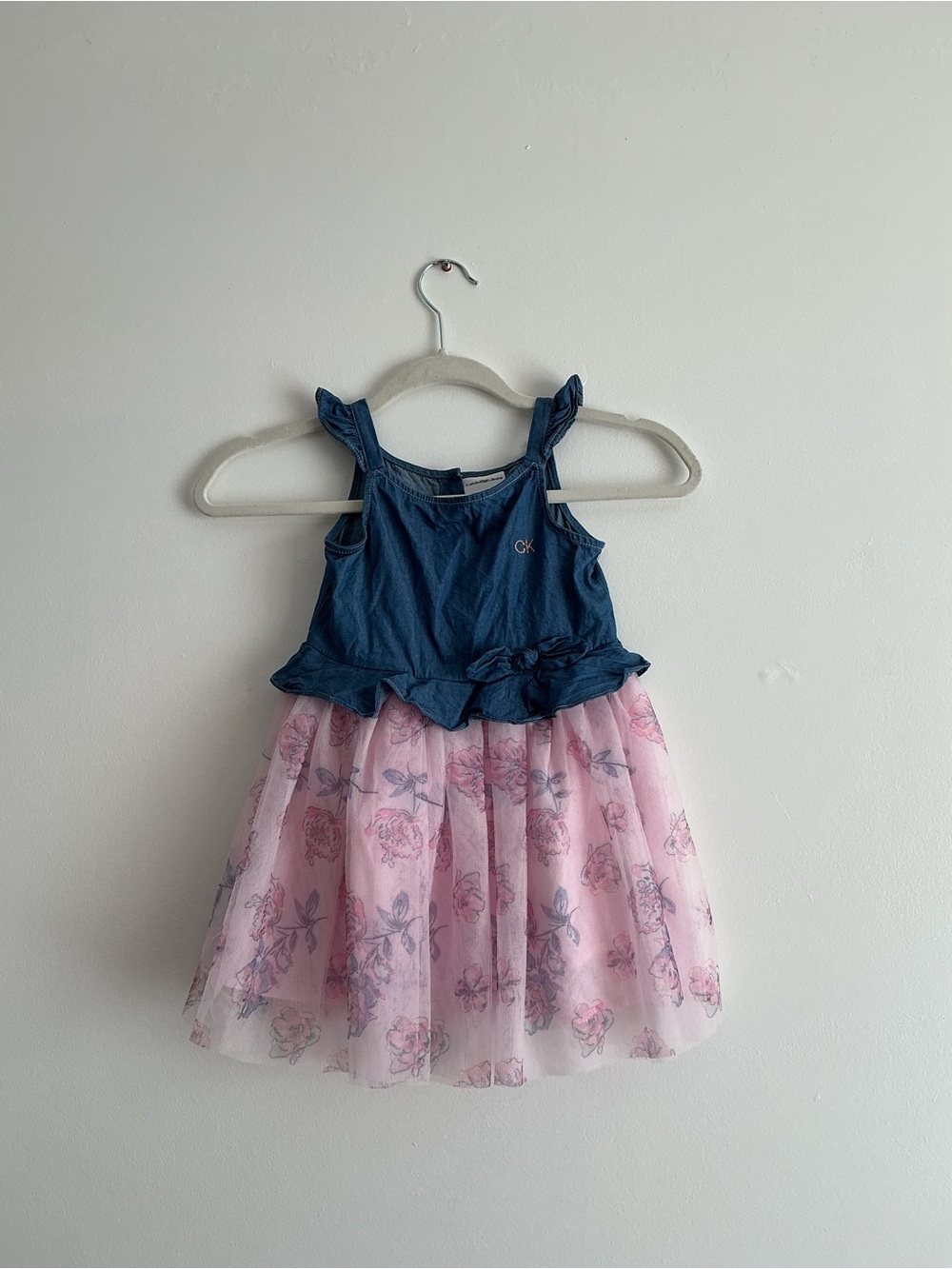 Calvin Klein Navy Bodice Pink Floral Tulle Dress